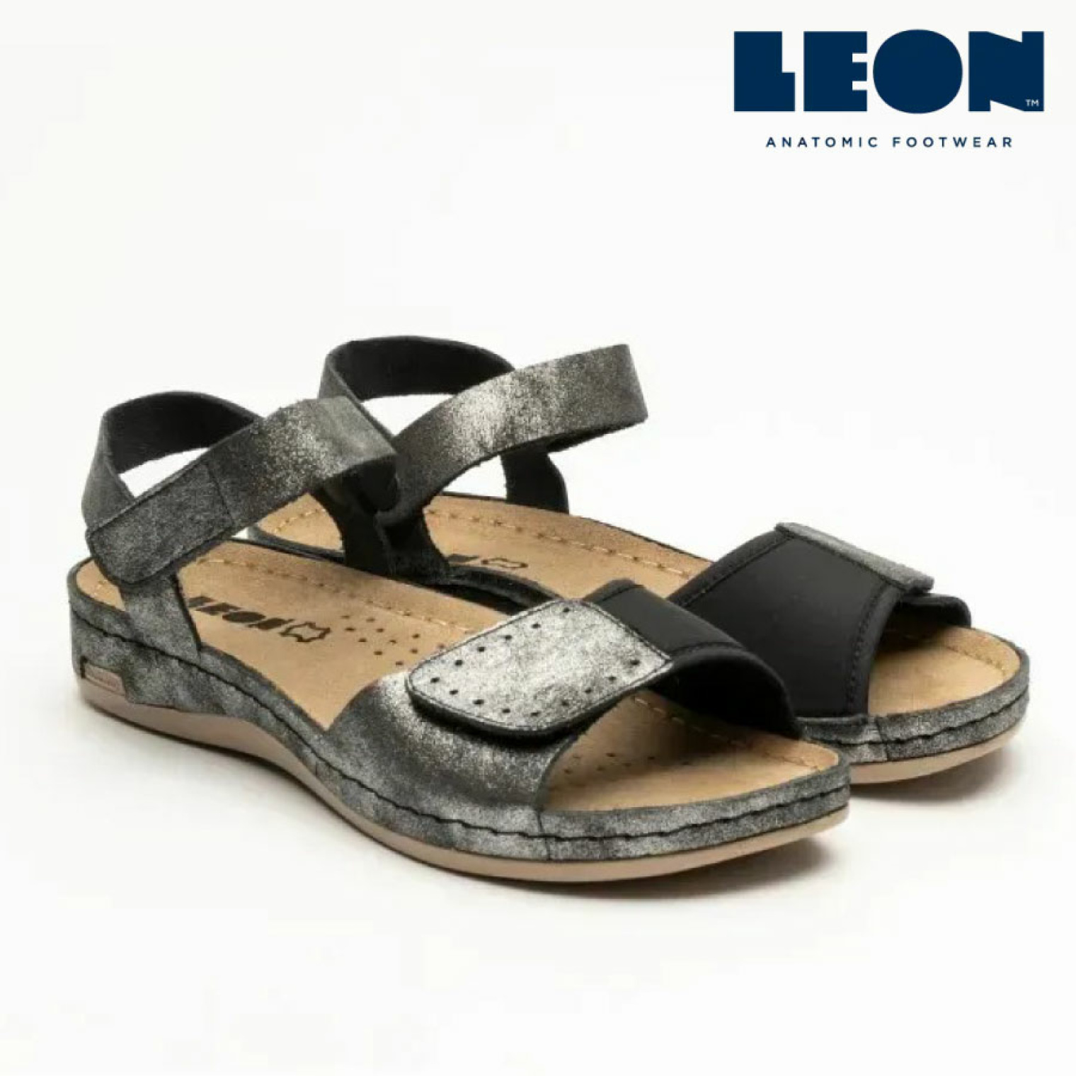 Анатомические босоножки Leon 965 (черный глянец)