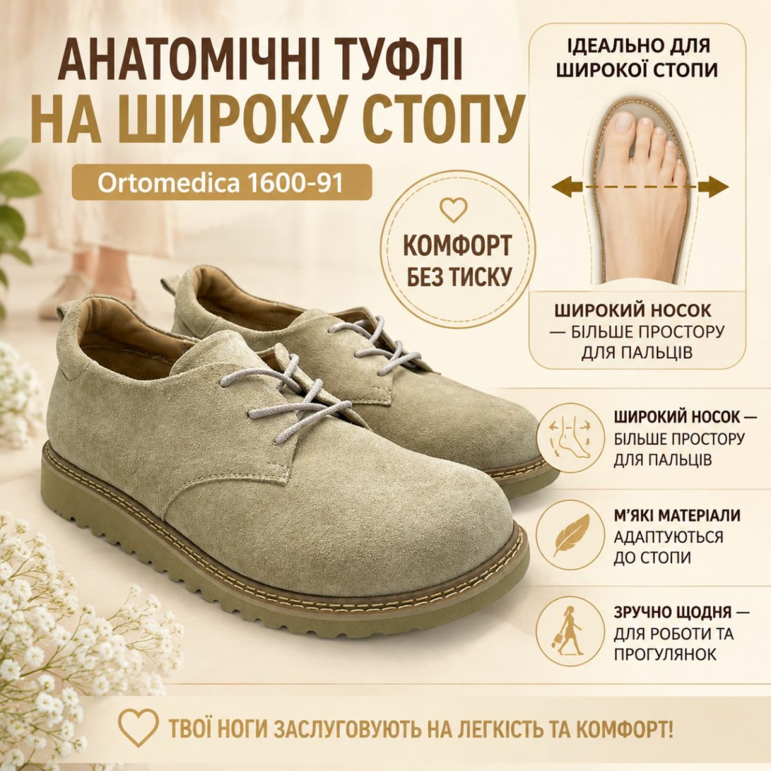 <span><strong>Жіночі анатомічні туфлі Ortomedica 1600-91</strong></span>