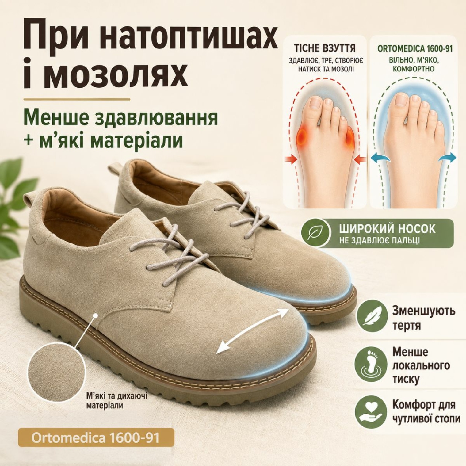 <span>Менше здавлювання + м'які матеріали</span>