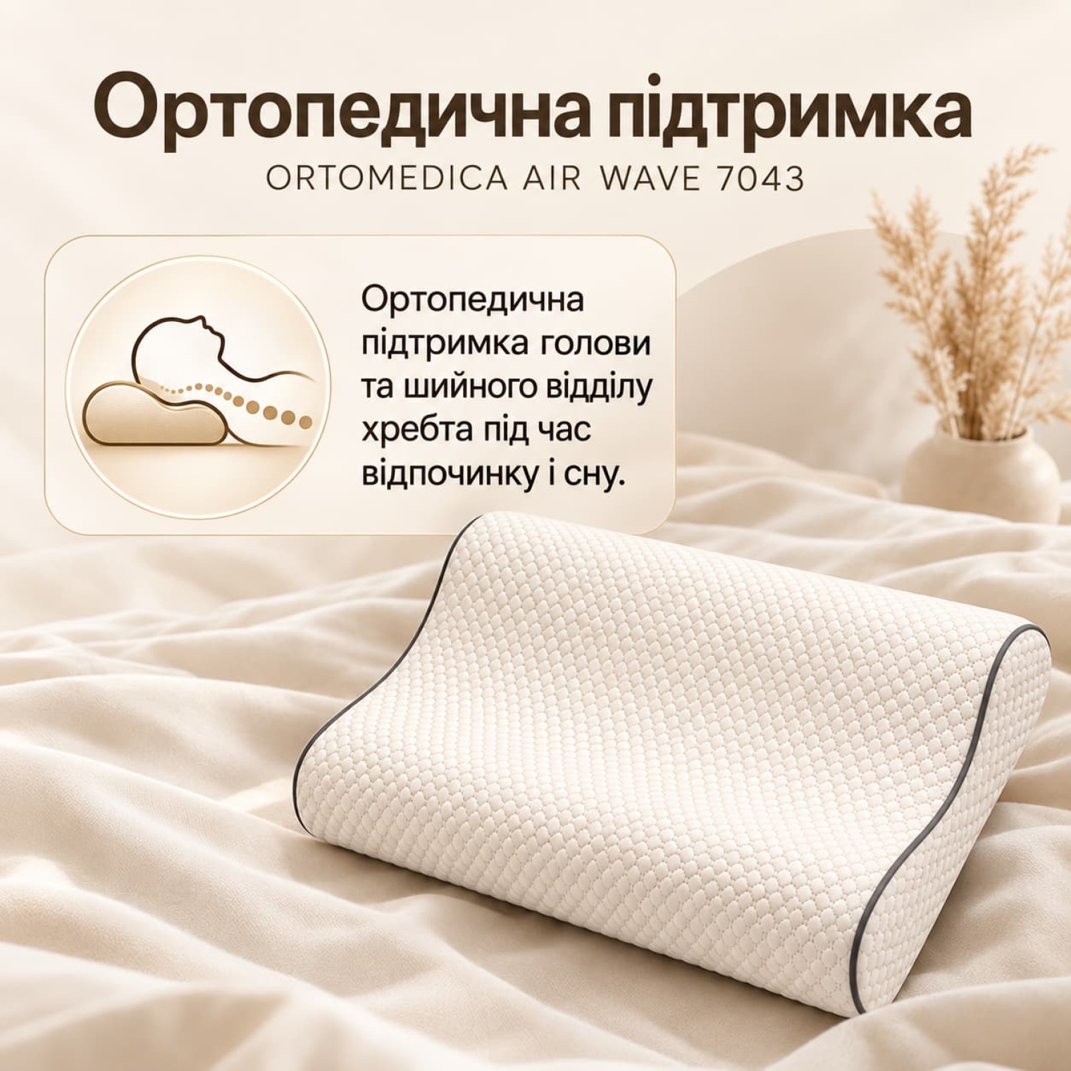 <span data-mce-style="color: rgb(0, 0, 0);" style="color: rgb(0, 0, 0);"><strong>Ортопедична подушка Ortomedica Air Wave</strong> розроблена для комфортної підтримки голови та шийного відділу хребта під час відпочинку і сну.</span>