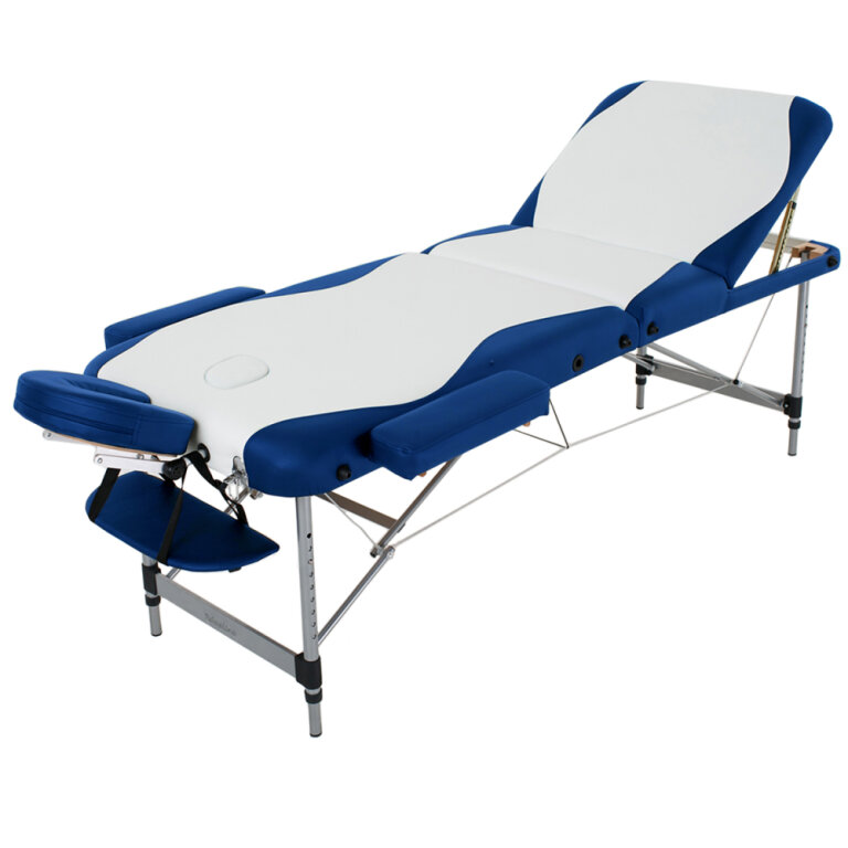 Массажный стол RelaxLine King белый/темно-синий увеличенный