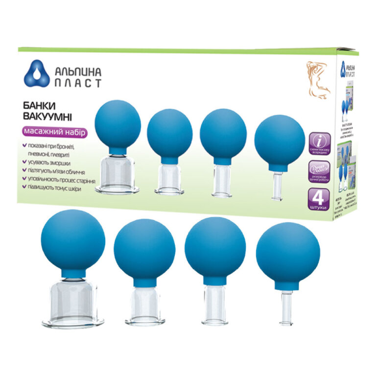 Банки вакуумні Альпина Пласт Масажний набір №4, 50,33, 22, 11 мм