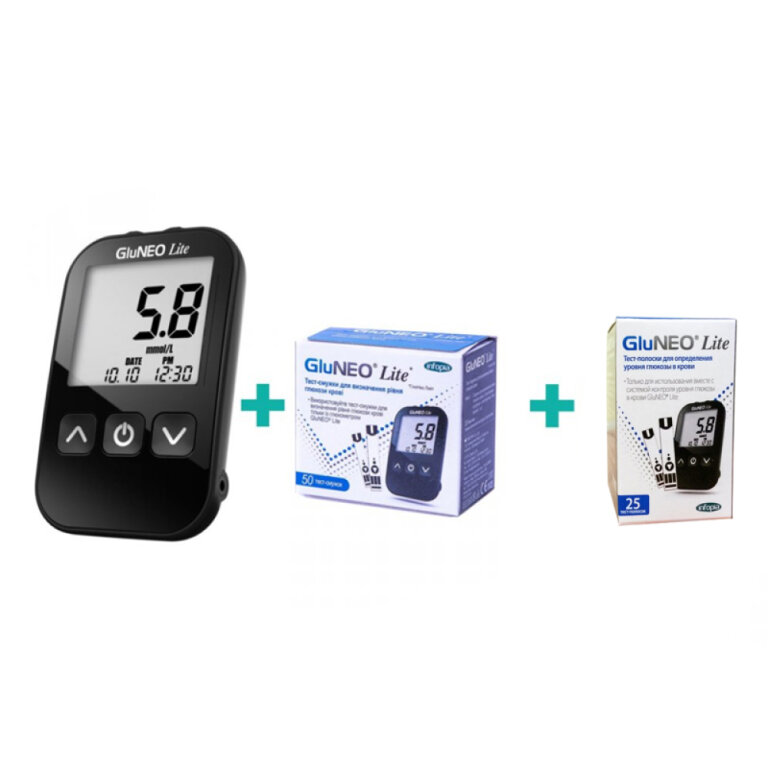 Глюкометр GluNeo Lite + тест-смужки 25шт + тест-смужки GluNeo Lite (50шт)