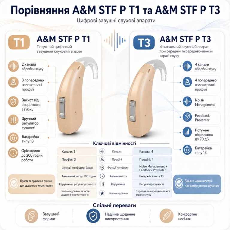 Слуховий апарат завушного типу A&M STF P T3: 4-канальний при середній та середньо-важкій втраті слуху