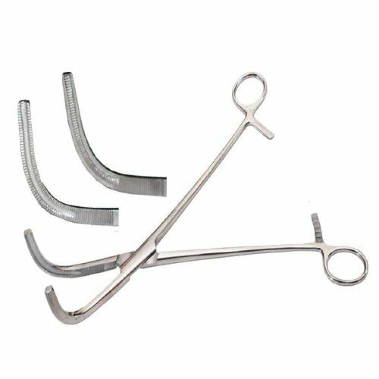 Затискач жорсткий для вагінальних операцій, вигнутий 233 мм, №2