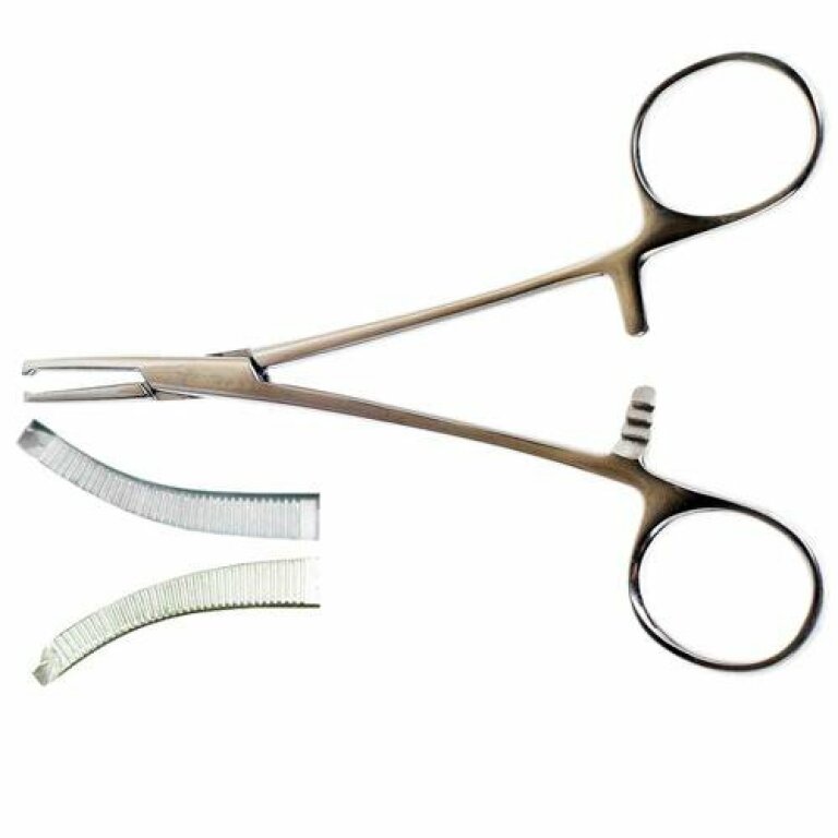 Затискач Кохер, 1/2 зубий, зубчастий, вигнутий 150 мм, № 1