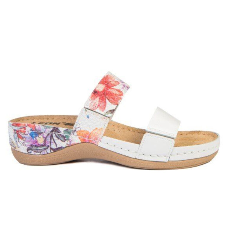 Анатомічні босоніжки-сабо Leon 918 білий-квіти