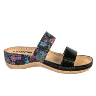 Анатомічні босоніжки-сабо Leon 918 чорний-квіти