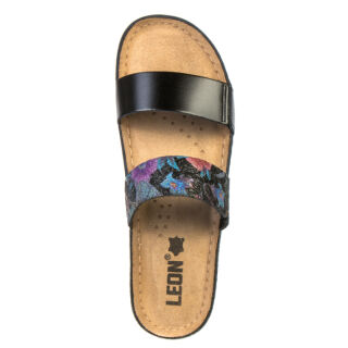 Анатомічні босоніжки-сабо Leon 918 чорний-квіти