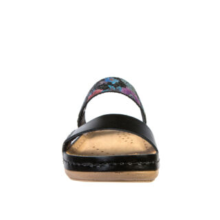 Анатомічні босоніжки-сабо Leon 918 чорний-квіти