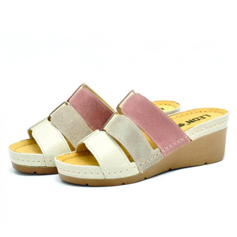 Анатомічні тапочки-сабо Leon 1009 бежево-рожеві