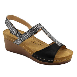 Анатомічні босоніжки Leon 1061 чорні з камінням