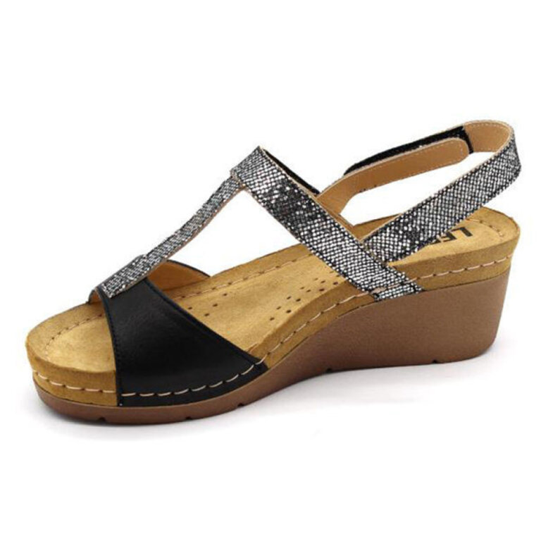 Анатомічні босоніжки Leon 1061 чорні з камінням