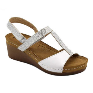 Анатомічні босоніжки Leon 1061 білі з камінням