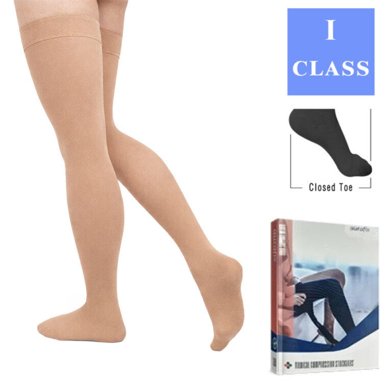 Панчохи компресійні 1 клас (18-21 mmHg) Aurafix AV-103 з закритим носком, бежеві
