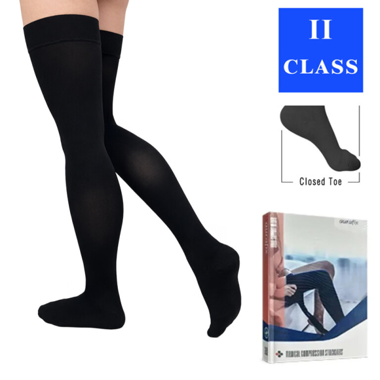 Компресійні панчохи Aurafix AV-109 з закритим носком 2 клас, чорні