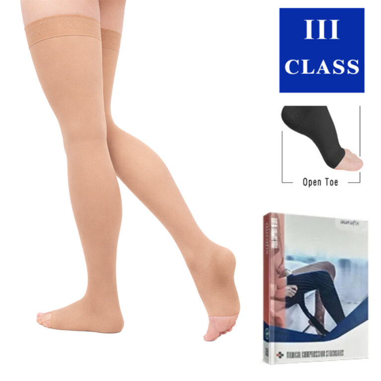 Компресійні панчохи Aurafix AV-113 відкритий носок, 3 клас, бежеві