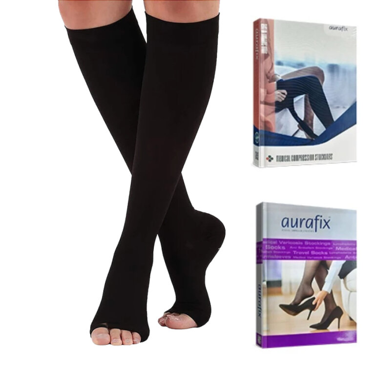 Компресійні гольфи Aurafix AV-100, 1 клас, з відкритим носком, чорні
