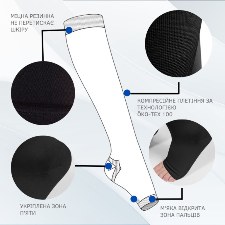 Компресійні гольфи Aurafix AV-100, 1 клас, з відкритим носком, чорні
