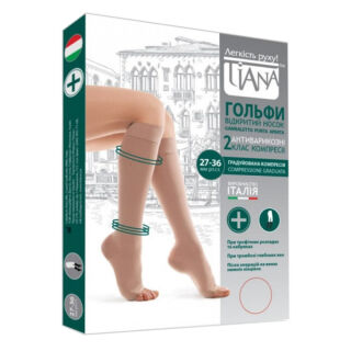 Гольфи антиварикозні компресійні з відкритим носком Tiana 932, 27-36 мм рт.ст., 340 DEN чорні