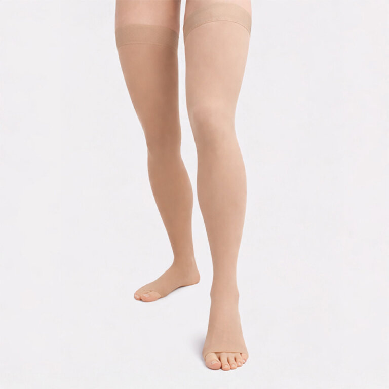 Компресійні панчохи 2 клас (23-32 mmHg) Aurafix AV-108 з відкритим носком, бежеві