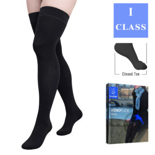 Панчохи компресійні 1 клас (18-21 mmHg) Venoflex Micro з закритим носком, чорні, стандартні