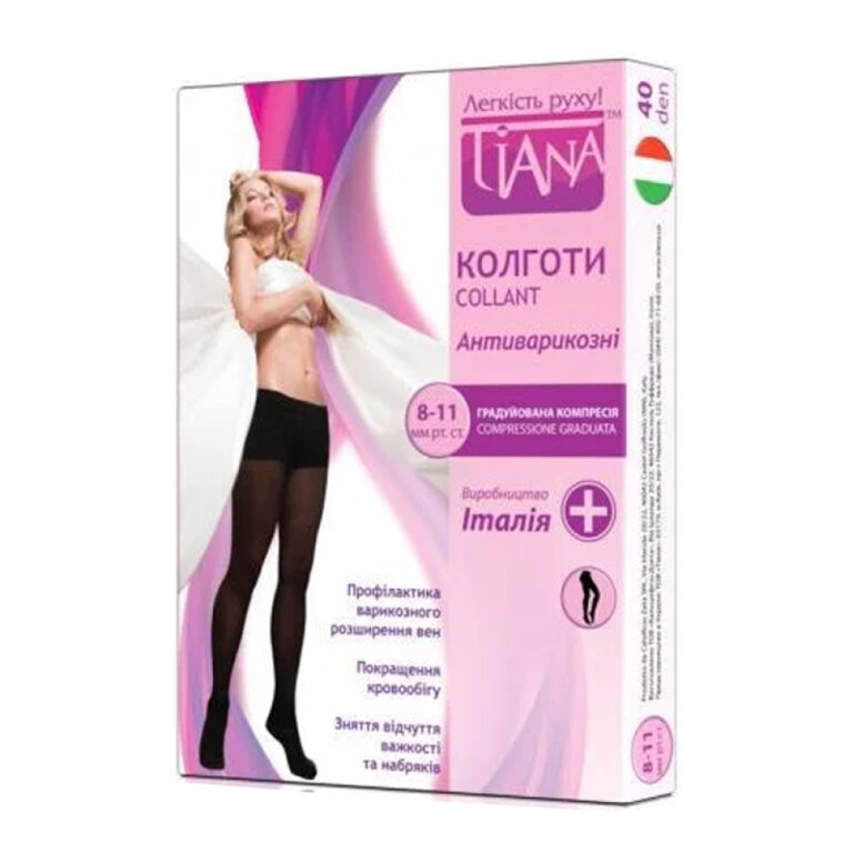 Колготки (профілактичні) антиварикозні Tiana 870, компресія 8-11 мм рт.ст., 40D, чорні