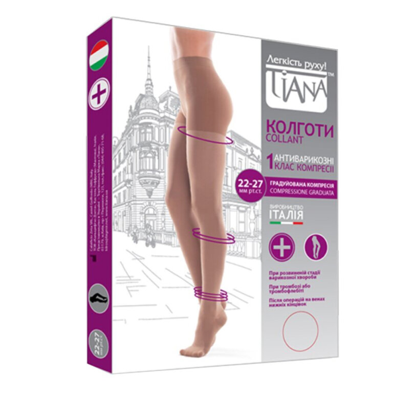 Колготки антиварикозні компресійні Tiana 885 (22-27 мм рт.ст.),  280 DEN, бежеві