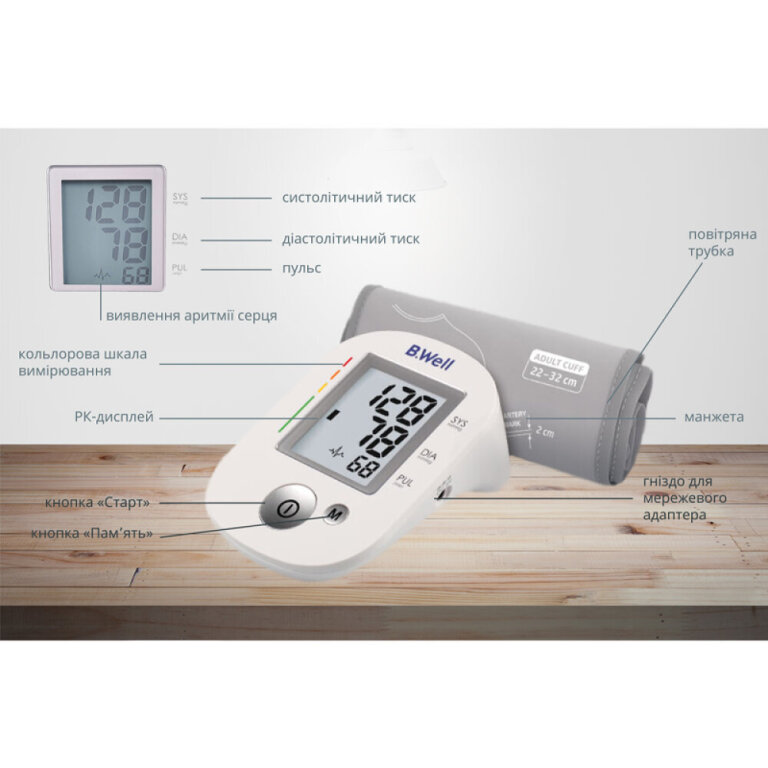 Тонометр автоматический B.Well PRO-35 с адаптером, с увеличенной манжетой 22-42 см.