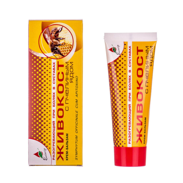 Крем-бальзам Еліксир "Живокост" бджолина отрута 75мл