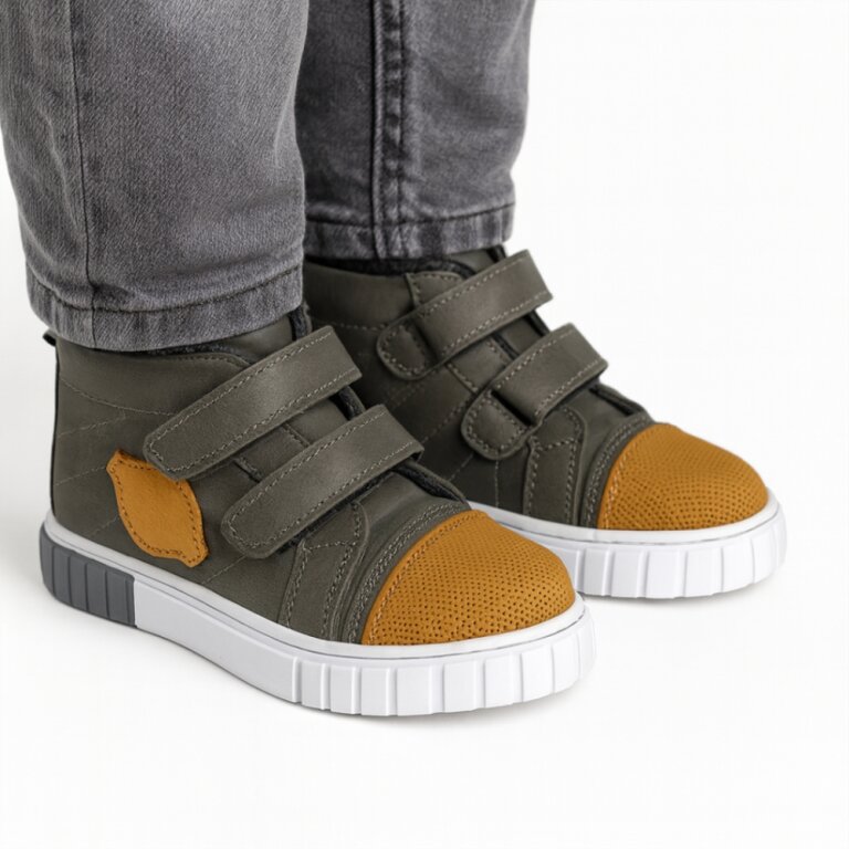 Дитячі Анатомічні кросівки зимові Ortomedica D2-01 з хутром, сіро-зелені