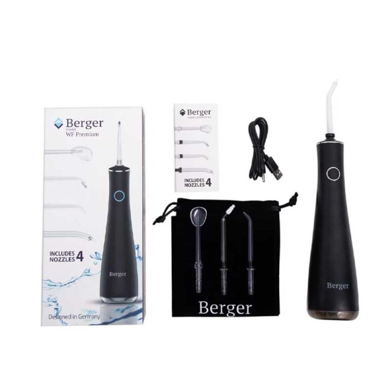 Іригатор Berger WF Premium Black – портативний зубний іригатор з насадками для догляду за ротовою порожниною.