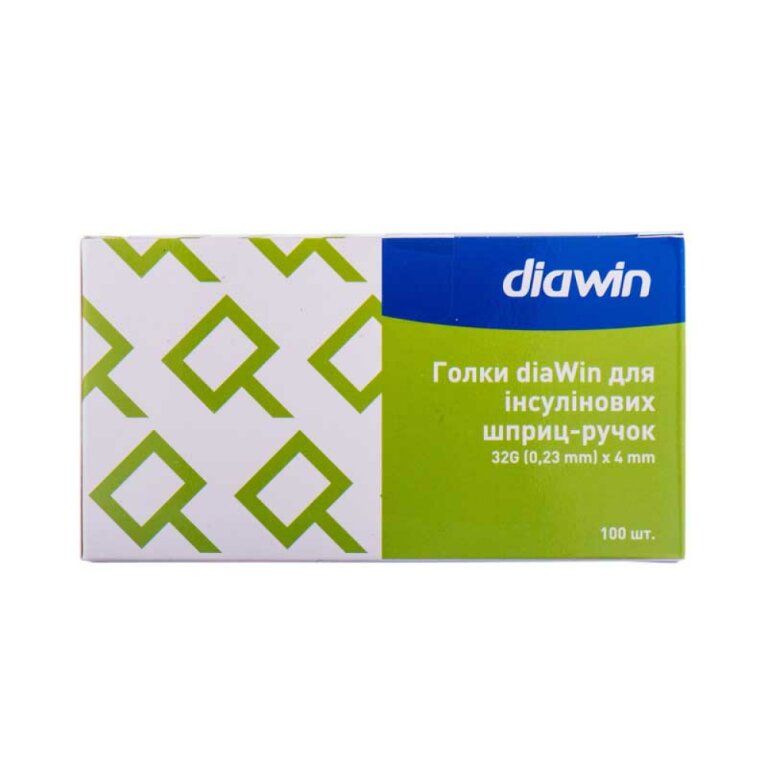 Голки Diawin для інсулінових шприц-ручок 32G (0,23мм) х 4mm (100шт.)