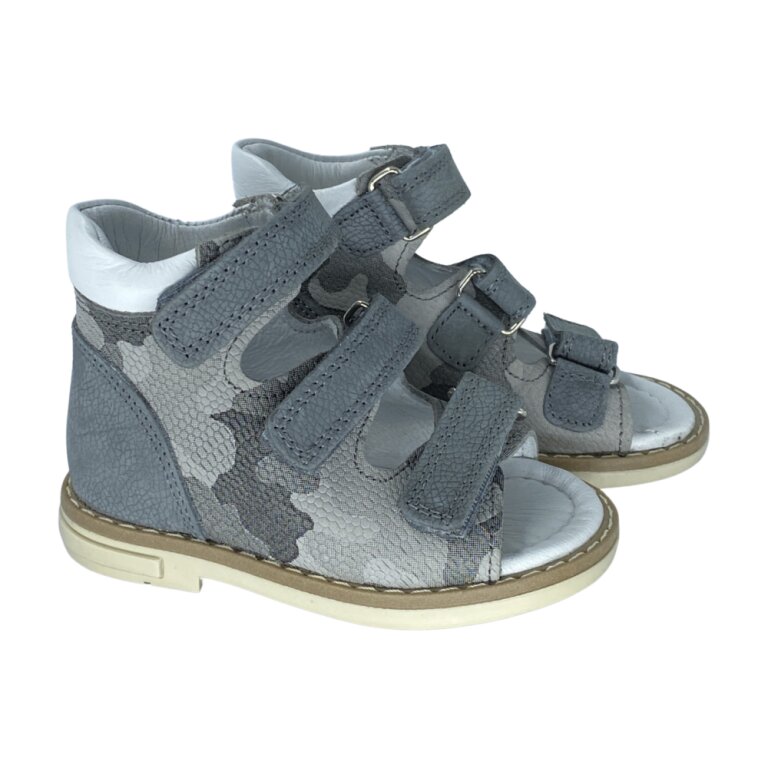 Анатомічні босоніжки дитячі Ortomedica 42-08 3 застібки, камуфляж сірі