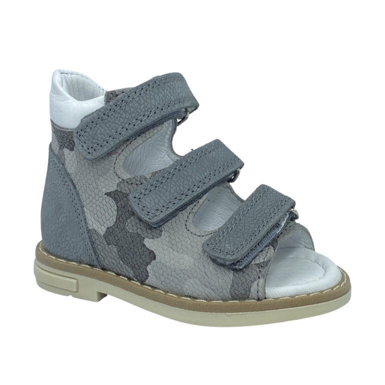 Анатомічні босоніжки дитячі Ortomedica 42-08 3 застібки, камуфляж сірі