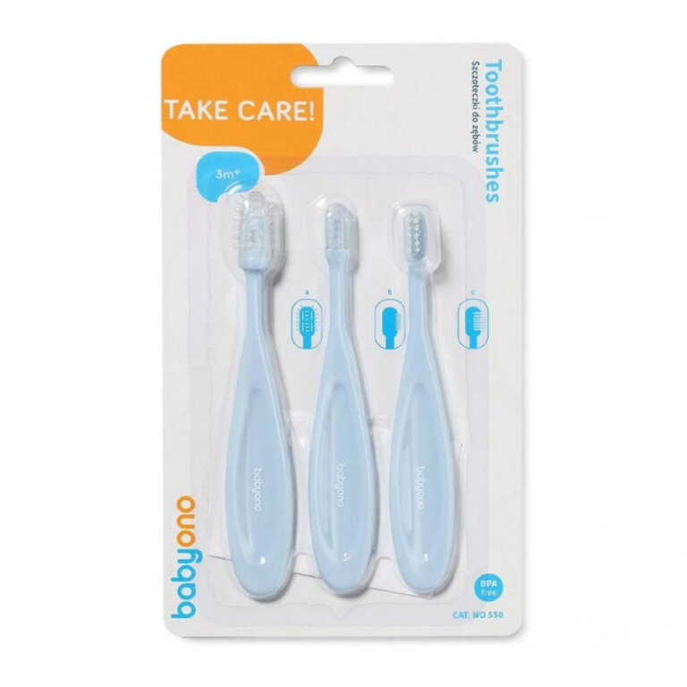 Зубные щеточки набором BabyOno голубой 550/02 (3 шт)