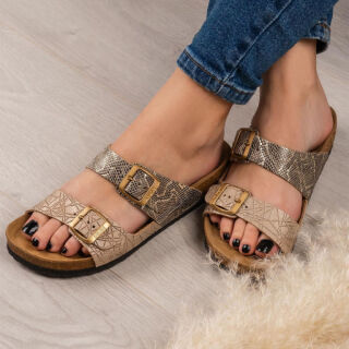 Шлепанцы женские Leon 4011 золотистая змея