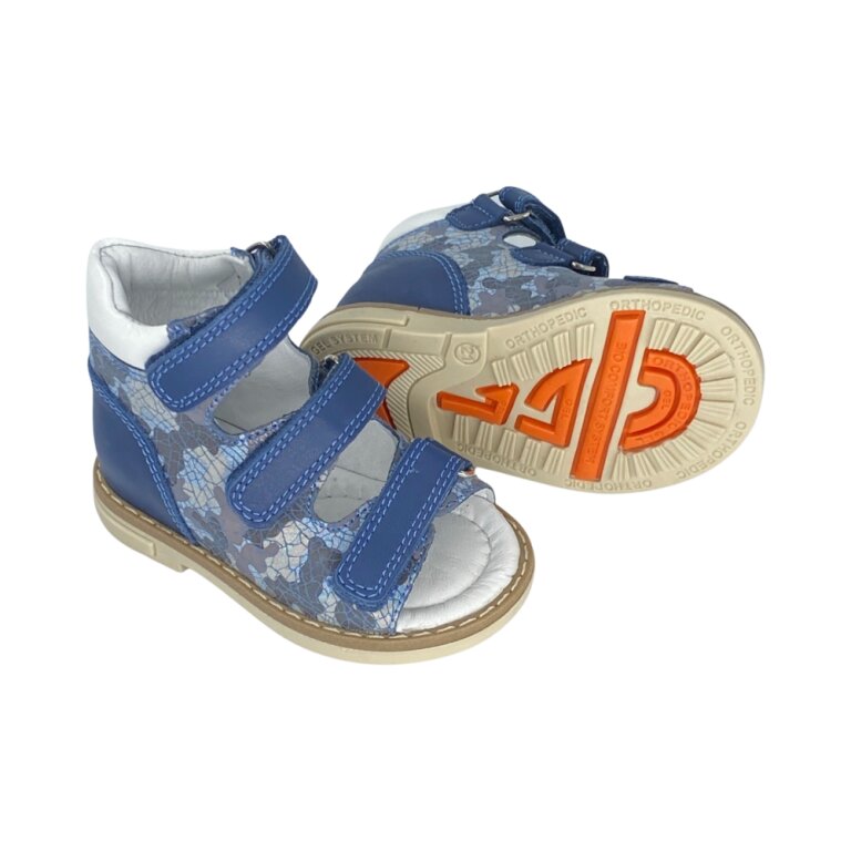 Анатомические детские босоножки Ortomedica 42-02 3 застежки, синие
