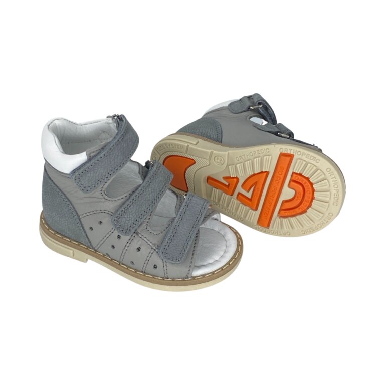 Анатомические детские босоножки Ortomedica 42-07 3 застежки, серые