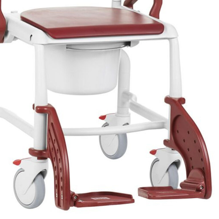 Стілець-туалет «Bonn» на колесах, макс.навантаження до 130 кг, ширина сидіння 56 см, складається, рубіновий
