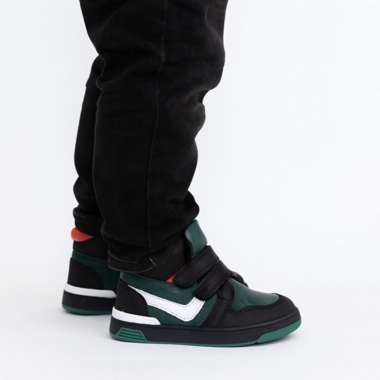 Детские Анатомические ботинки демисезонные Ortomedica 110-03 профилактические, черно-зеленые