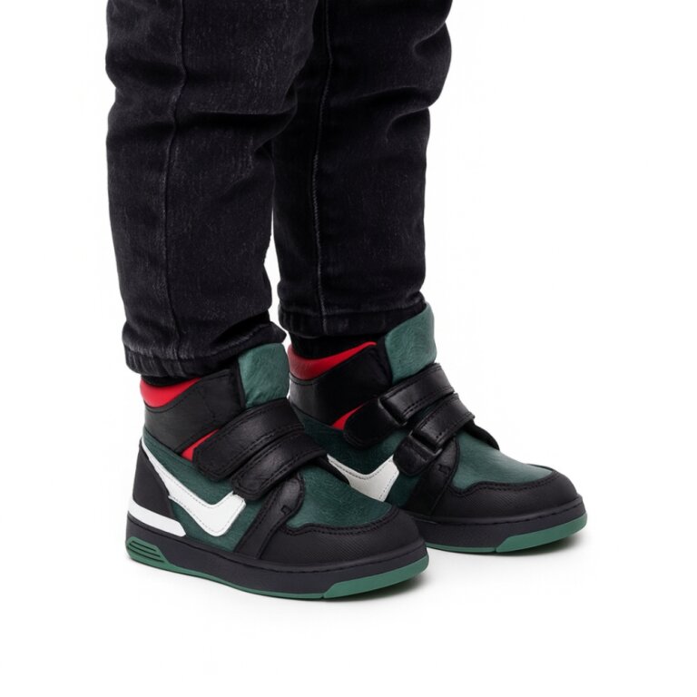 Детские Анатомические ботинки демисезонные Ortomedica 110-03 профилактические, черно-зеленые