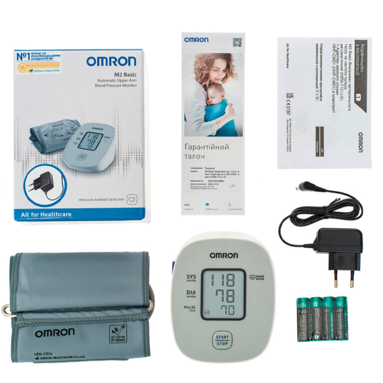 Тонометр автоматический Omron M2 Basic + адаптер (HEM-7121J-E)