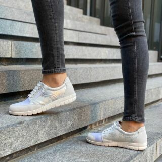 Анатомические женские кроссовки Softmode 2509 кожаная, серебро