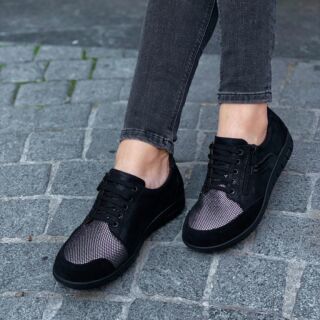 Анатомические женские кроссовки Softmode 2509 кожаные, черные