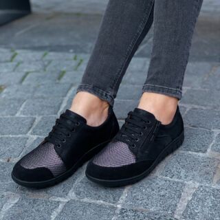 Анатомические женские кроссовки Softmode 2509 кожаные, черные