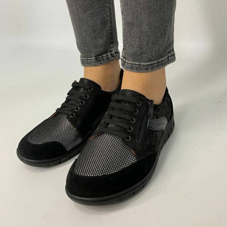 Анатомические женские кроссовки Softmode 2509 кожаные, черные