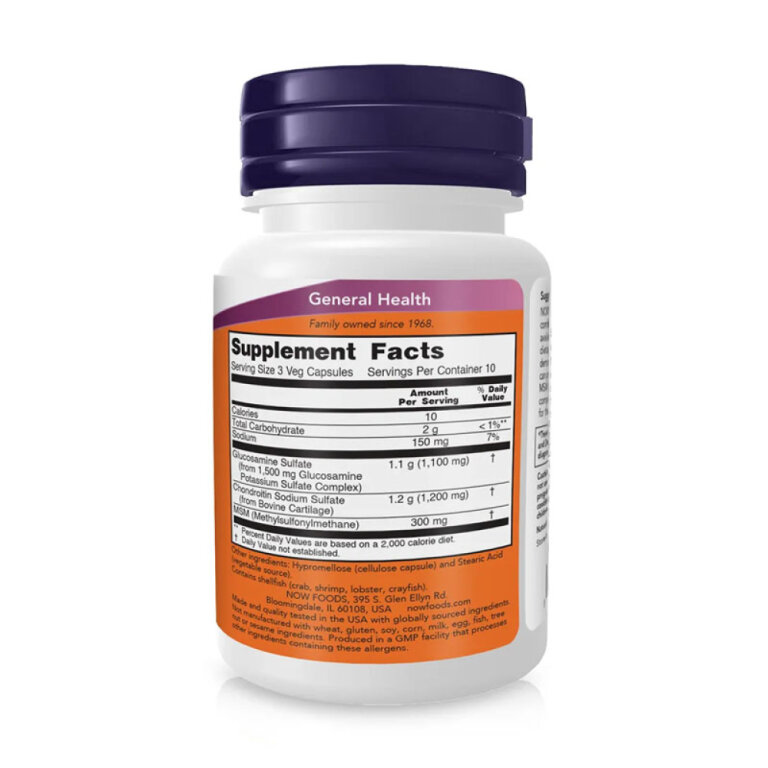 Вітаміни NOW ГЛЮКОЗАМІН, ХОНДРОЇТИН з МСМ здоров'я суглобів у капсулах №30