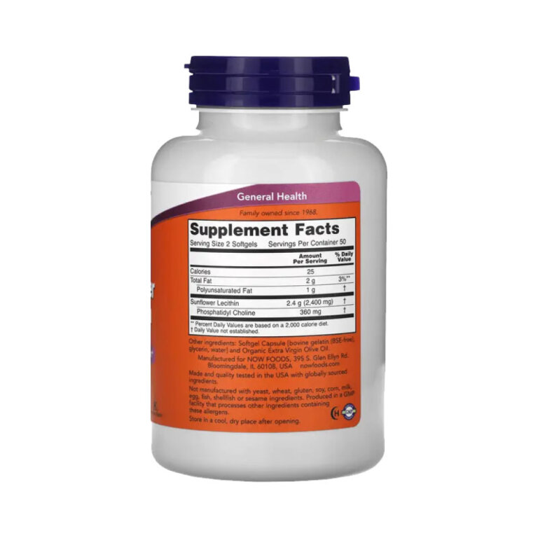 Вітаміни NOW ЛЕЦИТИН СОНЯШНИКОВИЙ 1200 мг у м'яких капсулах №30