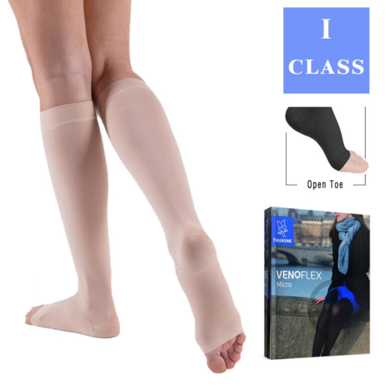 Гольфи жіночі компресійні 1 клас (18-21 mmHg) Venoflex Micro з відкритим носком, карамельні, подовжені